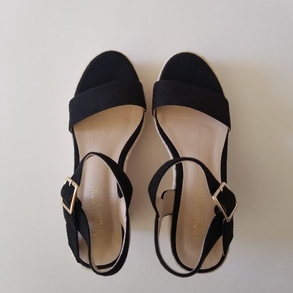 Vicki Vicki Black Platform Espadrille Wedge Sandals  size 7.5  NWOT - Picture 4 of 12